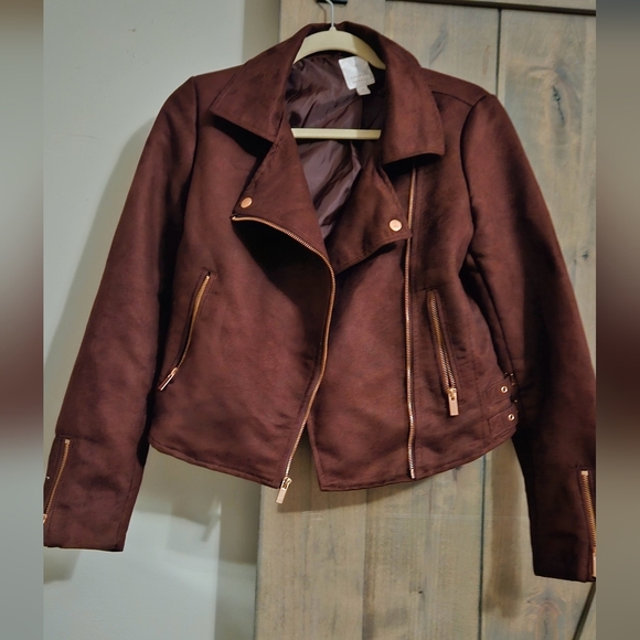LC Lauren Conrad Runway collection Faux Suede Moto Jacket. Color Wine. Size 4 - Picture 5 of 15
